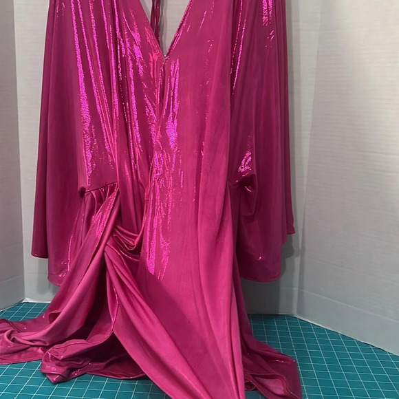 Women's Party Dress Backless Batwing Long Sleeve V-Neck Drape Knot Dress Size L - Picture 6 of 9